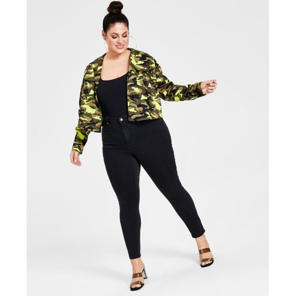 Trendy Plus Size Cotton Camo Cargo Jacket